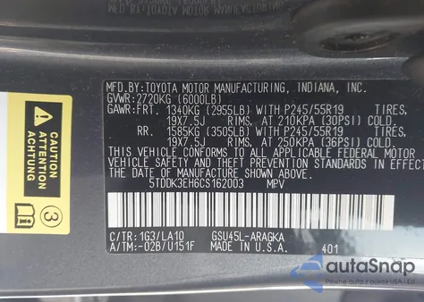 2012 Toyota Highlander Limited V6 из США, поврежденный, VIN 5TDDK3EH6CS162003